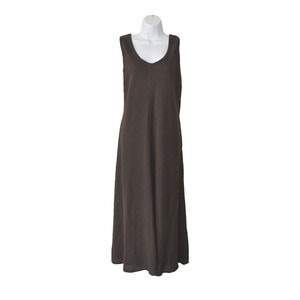 A8 Auth EILEEN FISHER Brown Textured Linen Blend A-Line Maxi Dress Size 1X